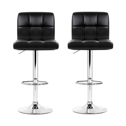 2X Bar Stools Leather Gas Lift Black
