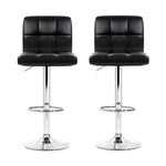 2X Bar Stools Leather Gas Lift Black