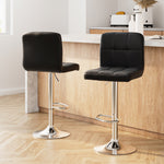 2X Bar Stools Leather Gas Lift Black