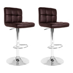 2X Bar Stools Leather Gas Lift Brown