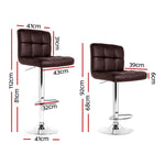 2X Bar Stools Leather Gas Lift Brown