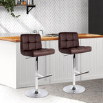 2X Bar Stools Leather Gas Lift Brown