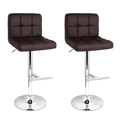 2X Bar Stools Leather Gas Lift Brown