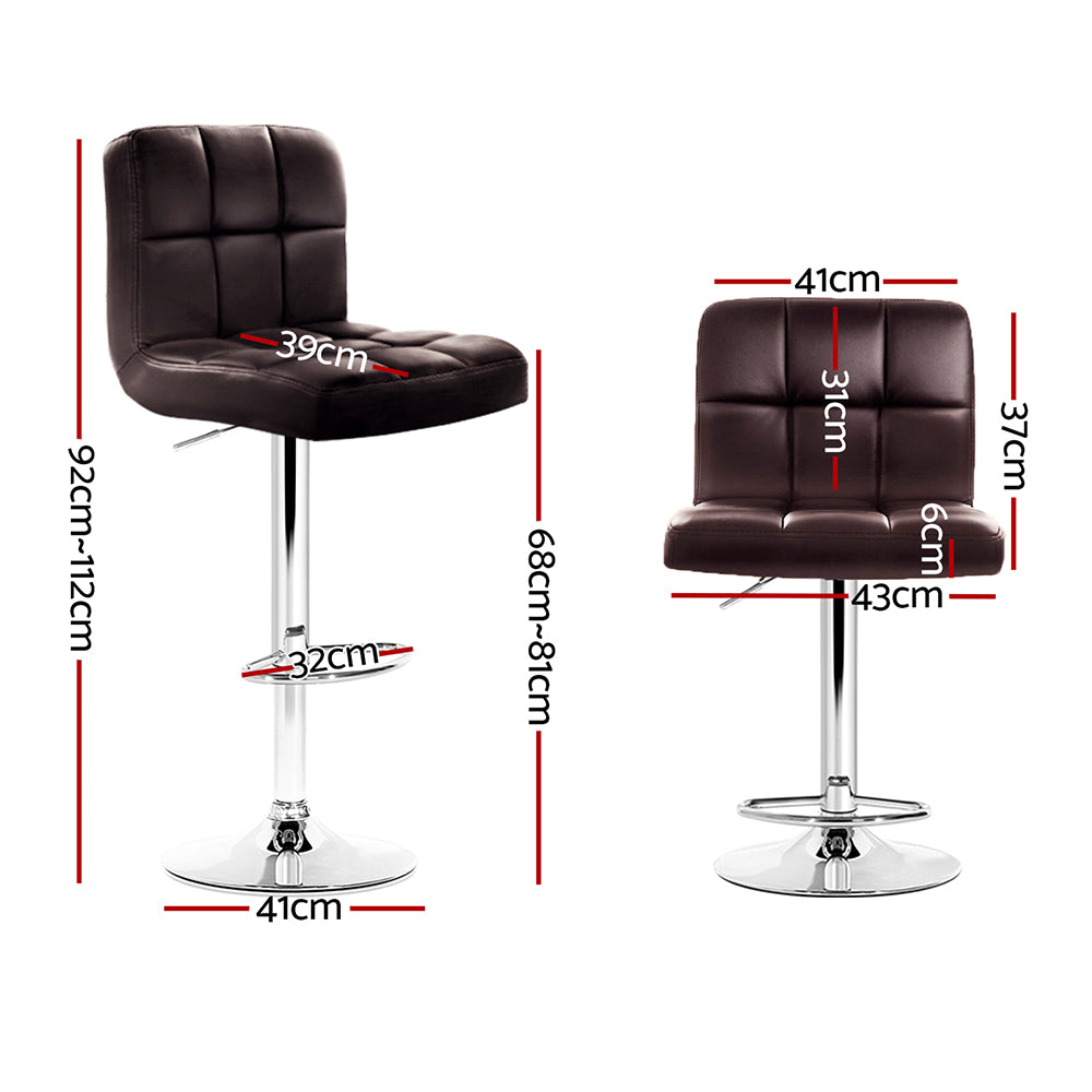 2X Bar Stools Leather Gas Lift Brown