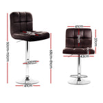2X Bar Stools Leather Gas Lift Brown