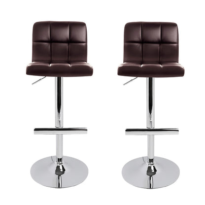 2X Bar Stools Leather Gas Lift Brown