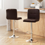 2X Bar Stools Leather Gas Lift Brown