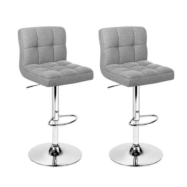  Sleek Grey Fabric Bar Stools - Set of 2