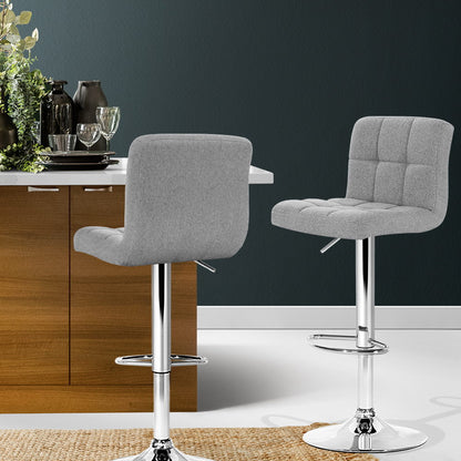 Sleek Grey Fabric Bar Stools - Set of 2