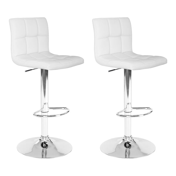  2X Bar Stools Leather Gas Lift White