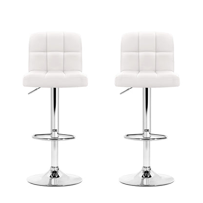 2X Bar Stools Leather Gas Lift White
