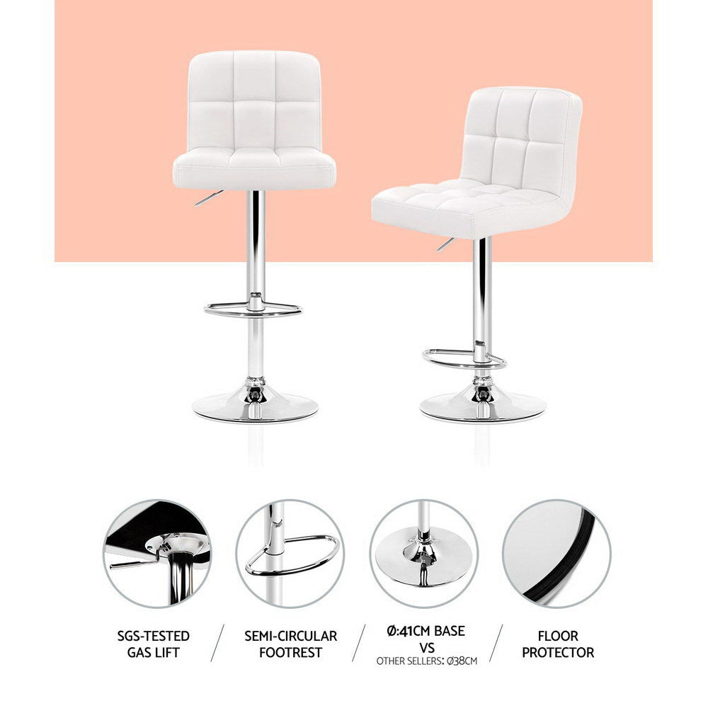 2X Bar Stools Leather Gas Lift White