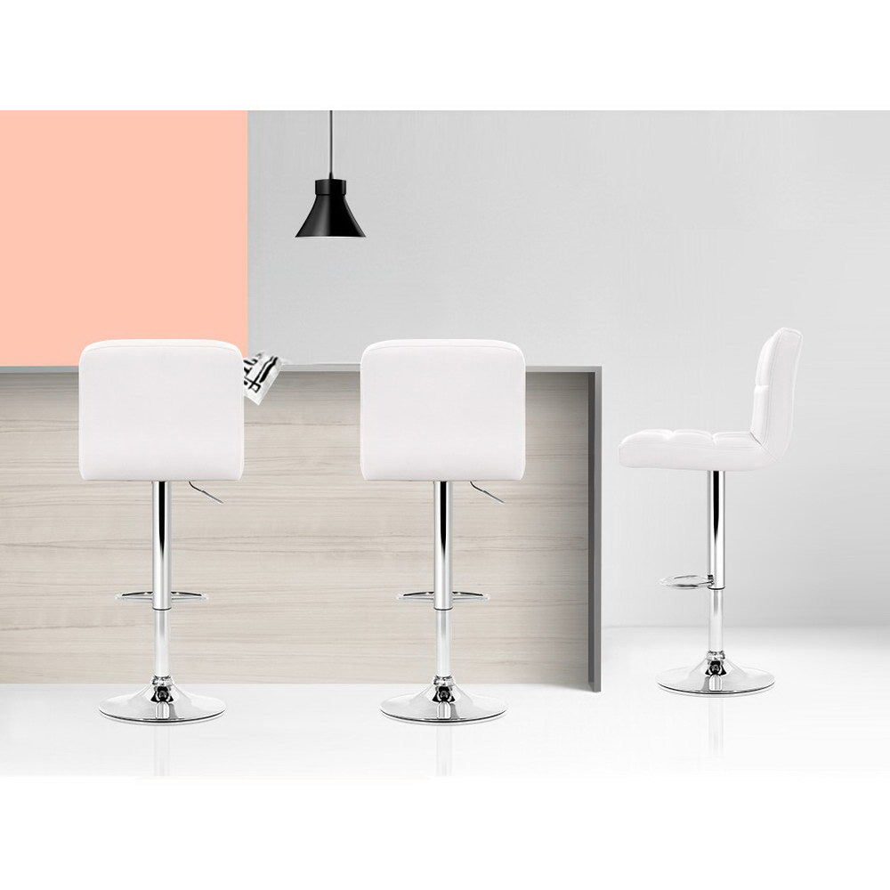 2X Bar Stools Leather Gas Lift White