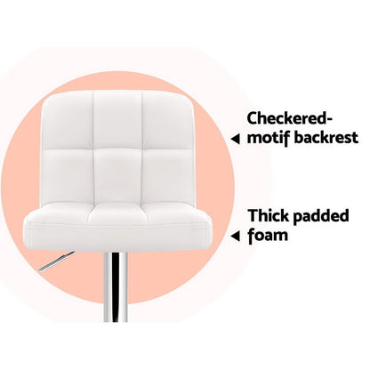 2X Bar Stools Leather Gas Lift White