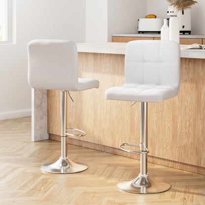 2X Bar Stools Leather Gas Lift White