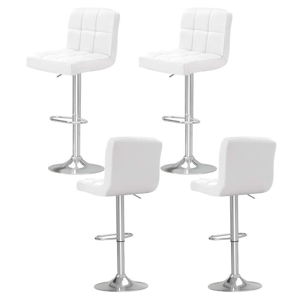  4x Bar Stools Leather Gas Lift White Adjustable Height