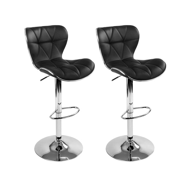  2X Bar Stools Gas Lift Leather Seat Black