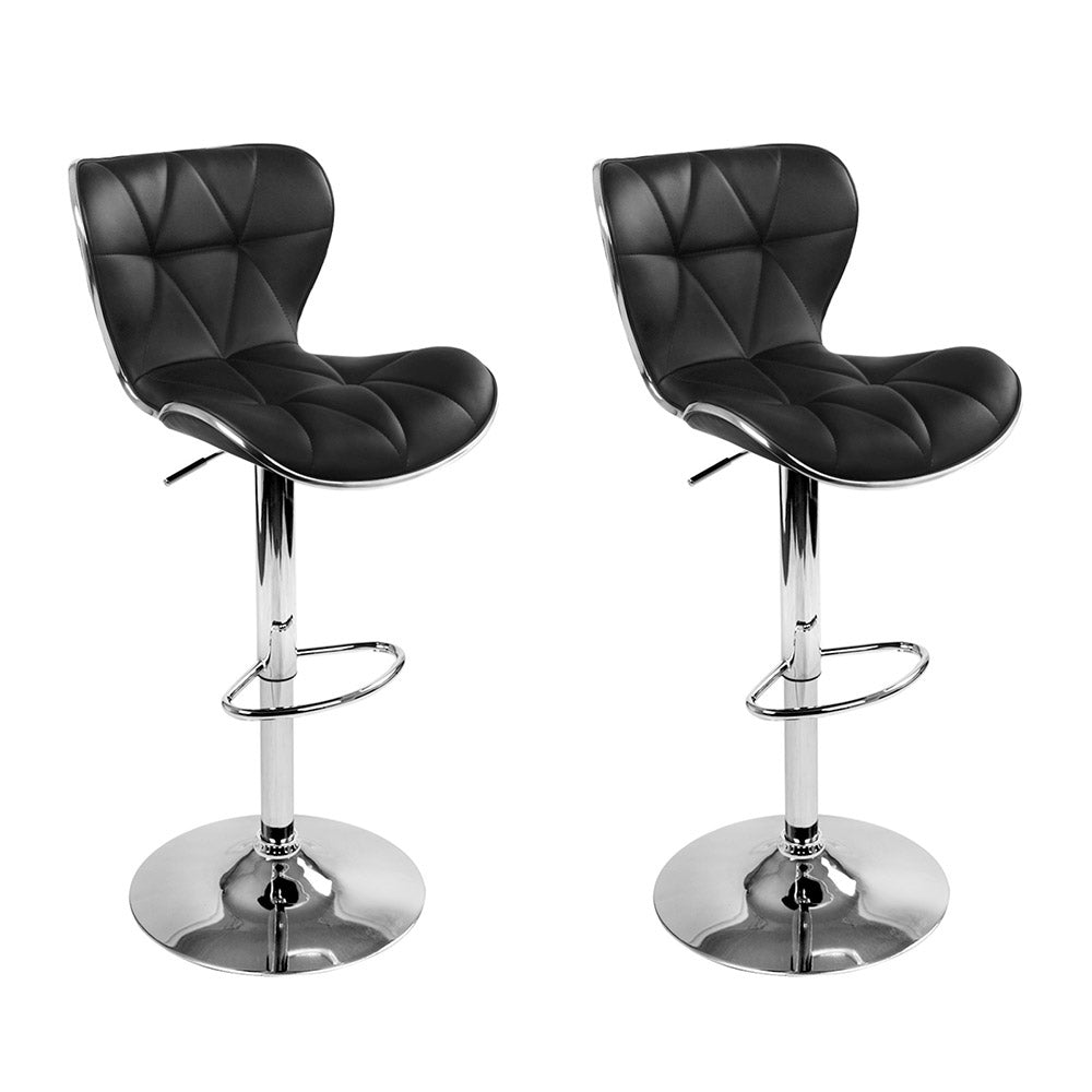 2X Bar Stools Gas Lift Leather Seat Black