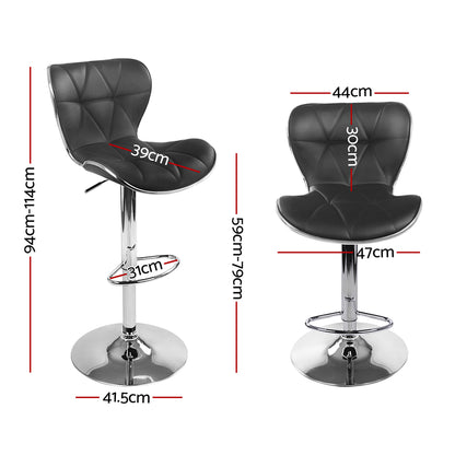 2X Bar Stools Gas Lift Leather Seat Black