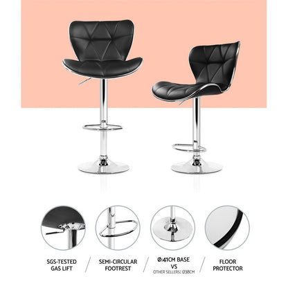4X Bar Stools Gas Lift Leather Seat Black