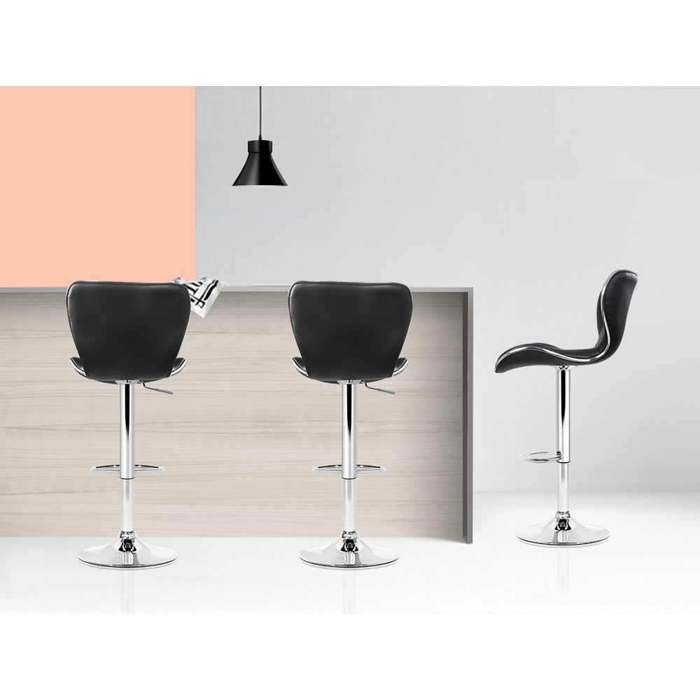 4X Bar Stools Gas Lift Leather Seat Black