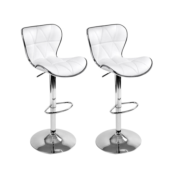  2X Bar Stools Gas Lift Leather Seat White