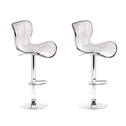 2X Bar Stools Gas Lift Leather Seat White