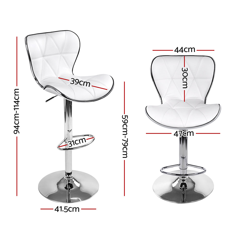 2X Bar Stools Gas Lift Leather Seat White
