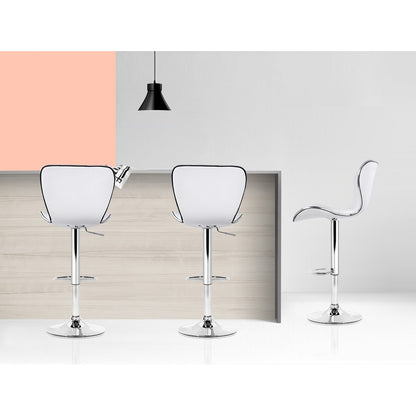 2X Bar Stools Gas Lift Leather Seat White