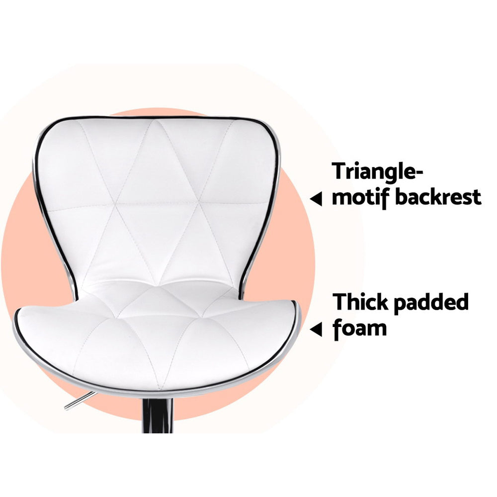 2X Bar Stools Gas Lift Leather Seat White
