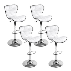4X Bar Stools Gas Lift Leather Seat White