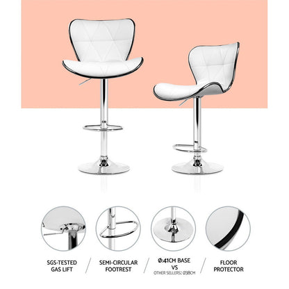 4X Bar Stools Gas Lift Leather Seat White