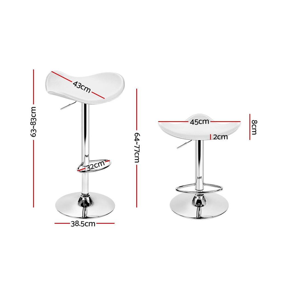 2X Bar Stools Leather Gas Lift Chair White