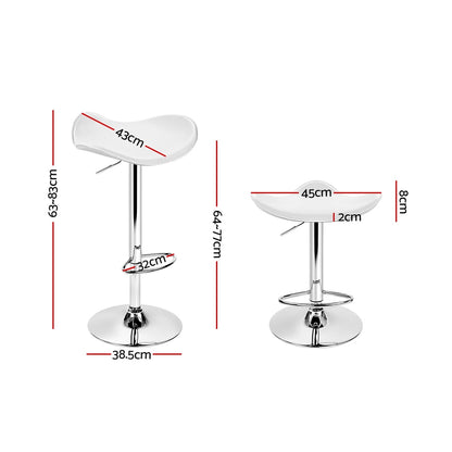 2X Bar Stools Leather Gas Lift Chair White