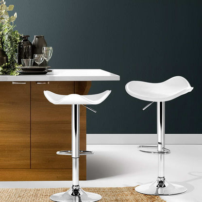 2X Bar Stools Leather Gas Lift Chair White