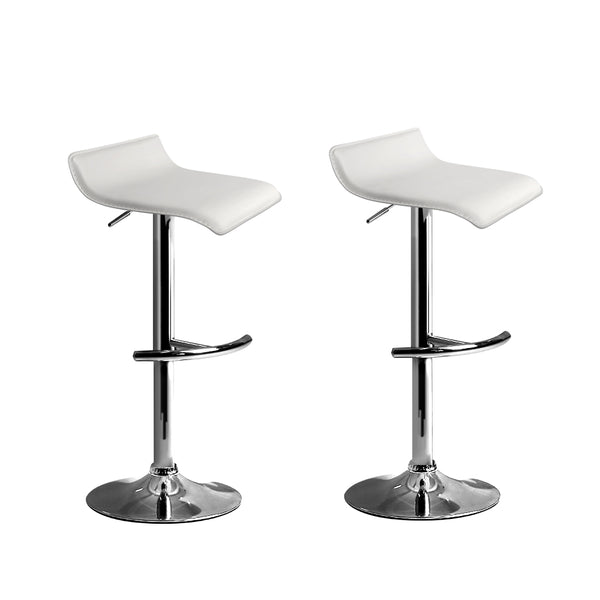  2X Bar Stools Adjustable Gas Lift Chairs White