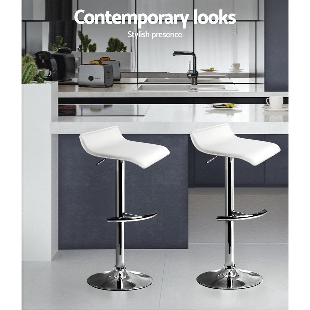 2X Bar Stools Adjustable Gas Lift Chairs White
