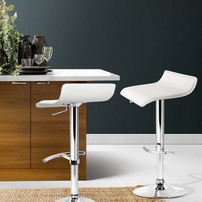 2X Bar Stools Adjustable Gas Lift Chairs White