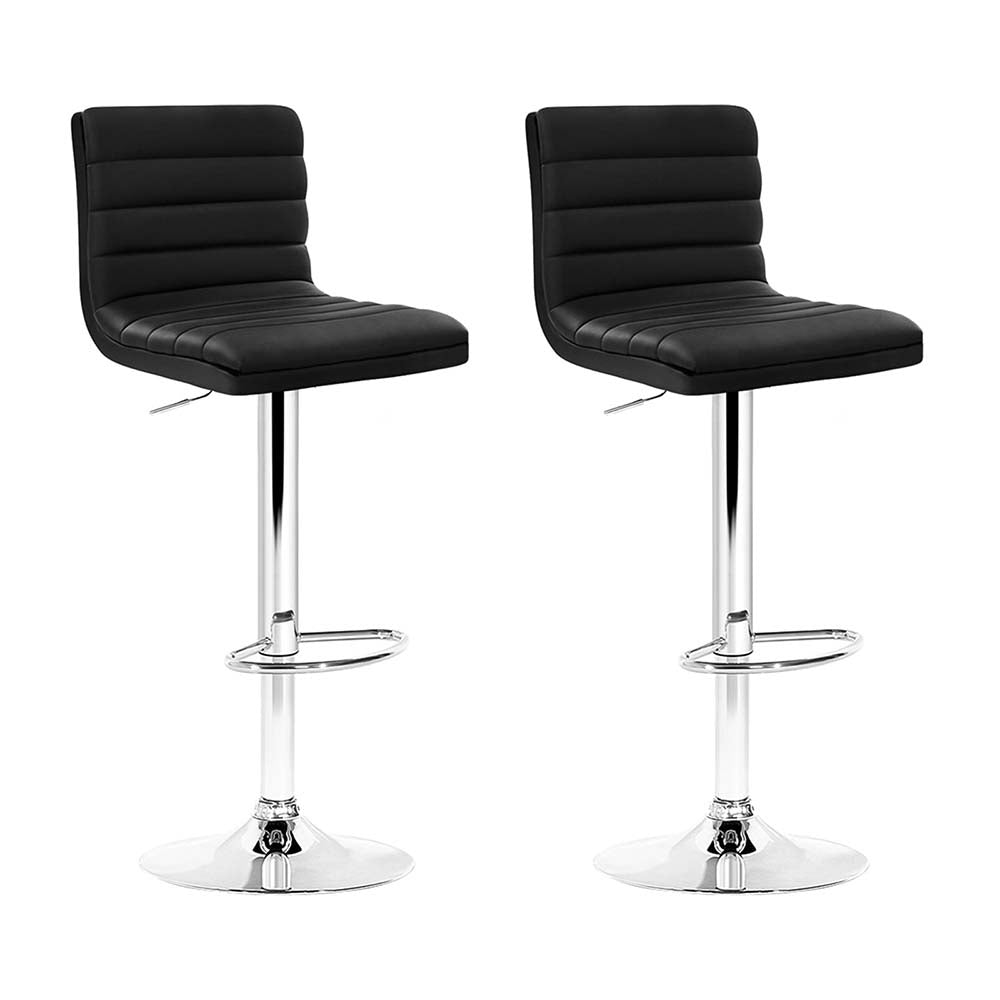 2X Bar Stools Padded Leather Gas Lift Black