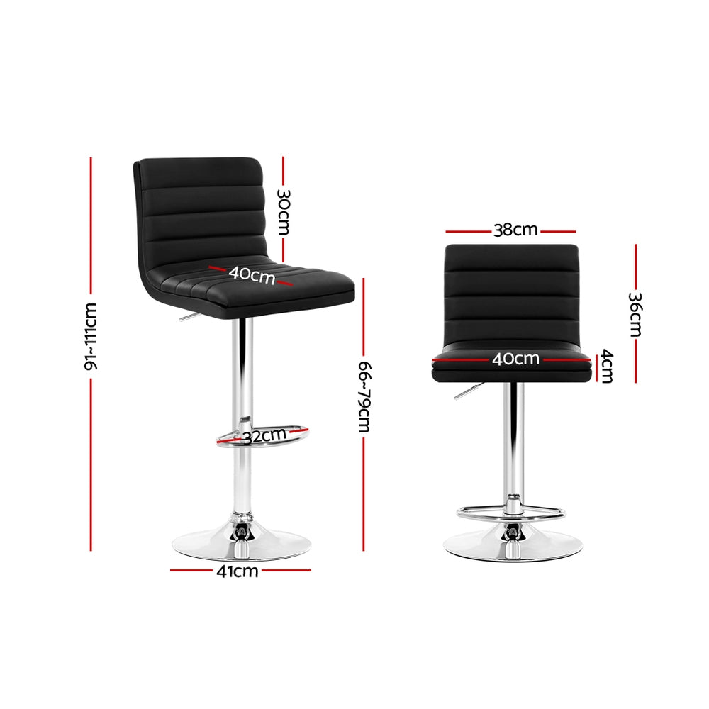 2X Bar Stools Padded Leather Gas Lift Black