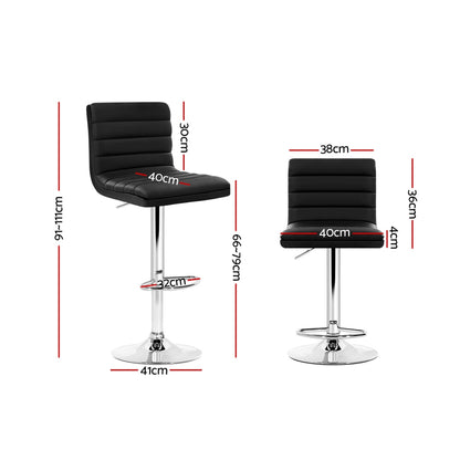 2X Bar Stools Padded Leather Gas Lift Black