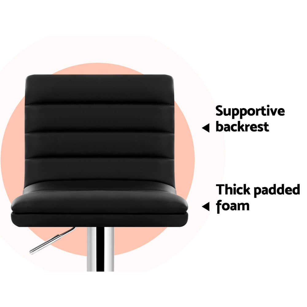 2X Bar Stools Padded Leather Gas Lift Black
