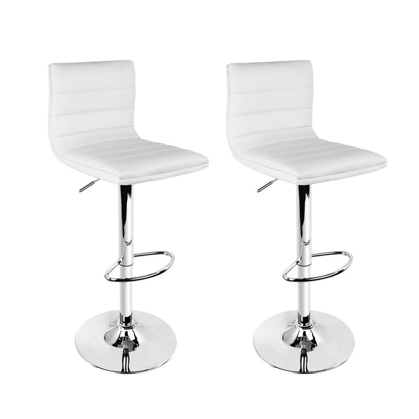  2X Bar Stools Padded Leather Gas Lift White