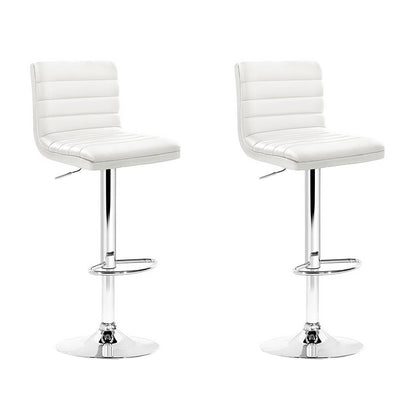 2X Bar Stools Padded Leather Gas Lift White