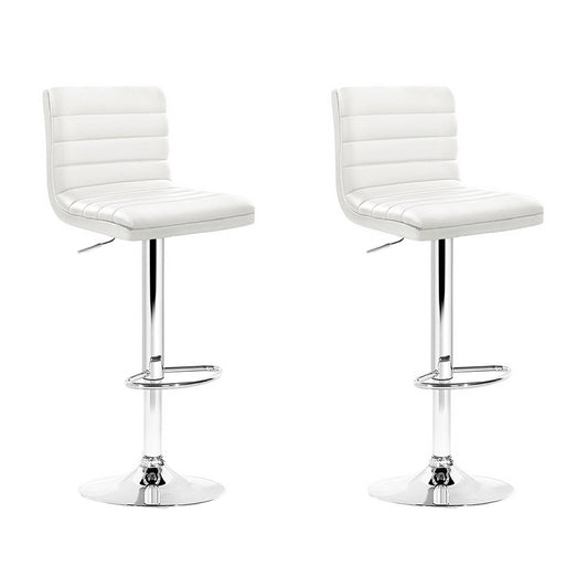 2X Bar Stools Padded Leather Gas Lift White
