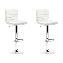 2X Bar Stools Padded Leather Gas Lift White