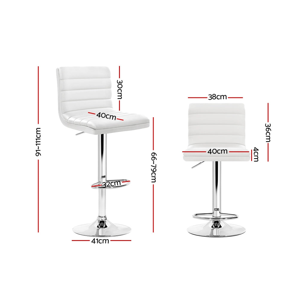 2X Bar Stools Padded Leather Gas Lift White