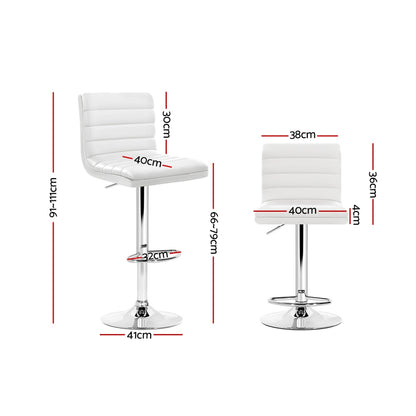 2X Bar Stools Padded Leather Gas Lift White