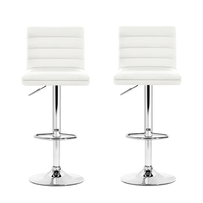 2X Bar Stools Padded Leather Gas Lift White