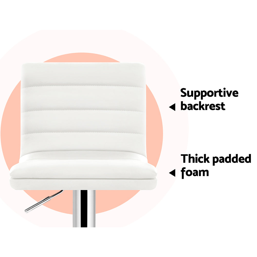 2X Bar Stools Padded Leather Gas Lift White